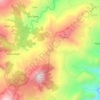 Mapa topográfico Sirao, altitud, relieve