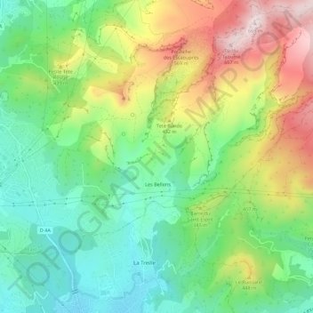 Mapa topográfico Les Bellons, altitud, relieve