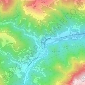 Mapa topográfico Borganza, altitud, relieve