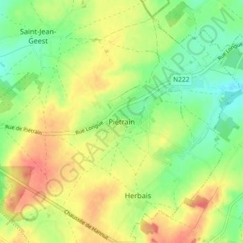 Mapa topográfico Piétrain, altitud, relieve