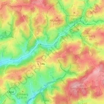 Mapa topográfico Bilstein, altitud, relieve