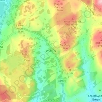 Mapa topográfico Winster, altitud, relieve