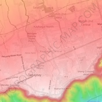 Mapa topográfico Kaybagal Central, altitud, relieve