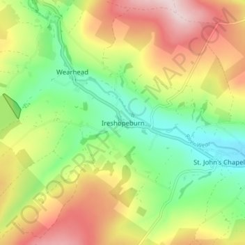 Mapa topográfico Ireshopeburn, altitud, relieve
