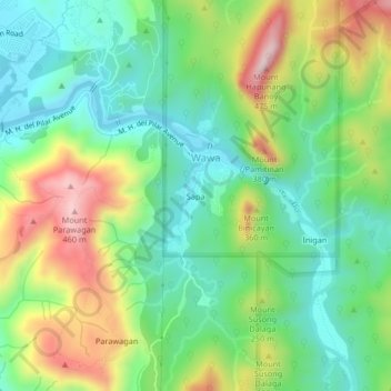 Mapa topográfico Sapa, altitud, relieve