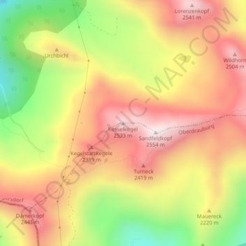 Mapa topográfico Kesselkogel, altitud, relieve