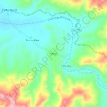 Mapa topográfico Averias, altitud, relieve