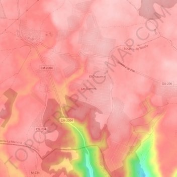 Mapa topográfico Las Suertes, altitud, relieve
