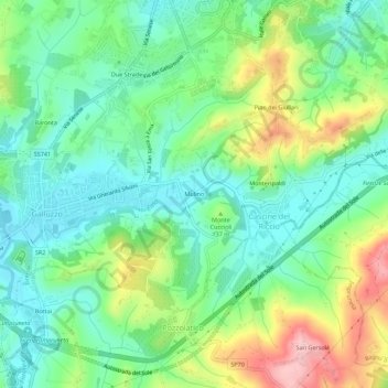 Mapa topográfico Mulino, altitud, relieve