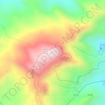Mapa topográfico El Yunque, altitud, relieve