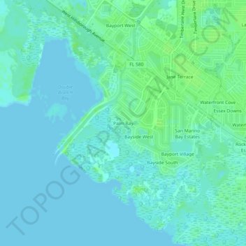 Mapa topográfico Palm Bay, altitud, relieve