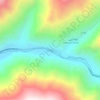 Mapa topográfico Guanta, altitud, relieve