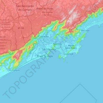 Mapa topográfico Ilha Porchat, altitud, relieve