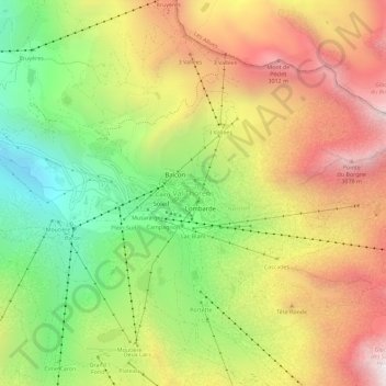 Mapa topográfico Val Thorens, altitud, relieve