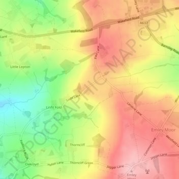Mapa topográfico Linfit Hill, altitud, relieve