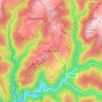 Mapa topográfico Dickschied, altitud, relieve