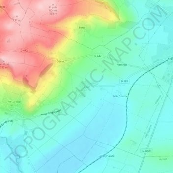 Mapa topográfico Bicon, altitud, relieve