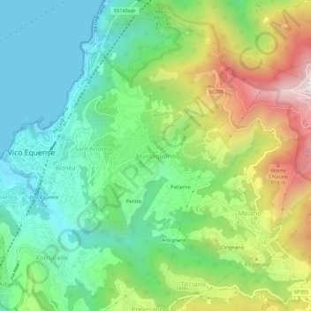 Mapa topográfico Massaquano, altitud, relieve