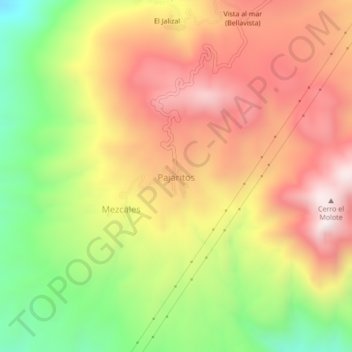 Mapa topográfico Pajaritos, altitud, relieve