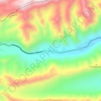 Mapa topográfico Río Cocollar, altitud, relieve