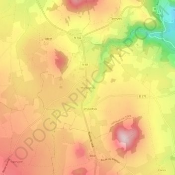 Mapa topográfico Montagnac, altitud, relieve