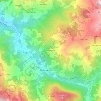 Mapa topográfico Cà Chiodino, altitud, relieve