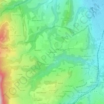 Mapa topográfico La Bouvière, altitud, relieve
