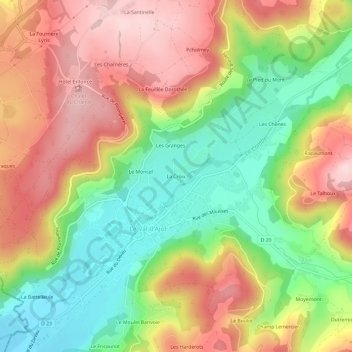 Mapa topográfico La Croix, altitud, relieve