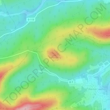 Mapa topográfico Bollenberg, altitud, relieve