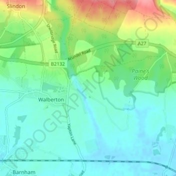 Mapa topográfico Binsted, altitud, relieve
