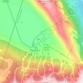 Mapa topográfico Campo Felice, altitud, relieve