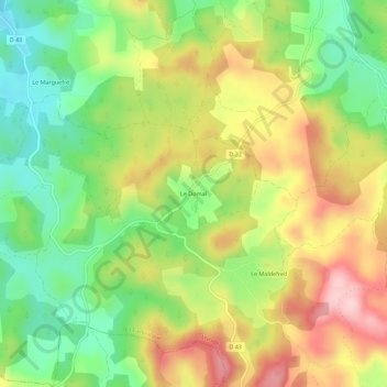 Mapa topográfico Le Domal, altitud, relieve