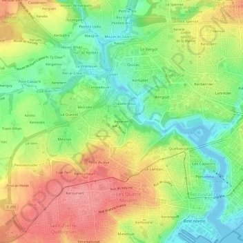Mapa topográfico Kerorven, altitud, relieve