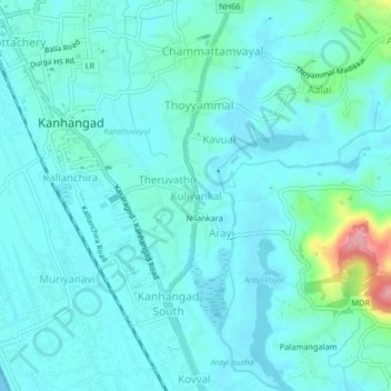 Mapa topográfico Kuliyankal, altitud, relieve