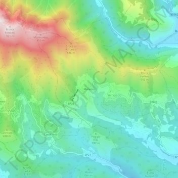 Mapa topográfico Menosio, altitud, relieve