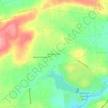 Mapa topográfico Martins Corner, altitud, relieve