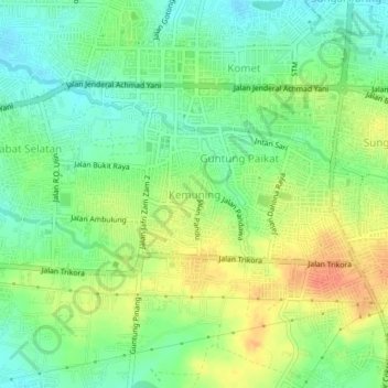 Mapa topográfico Kemuning, altitud, relieve