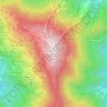 Mapa topográfico Monte Alpet, altitud, relieve