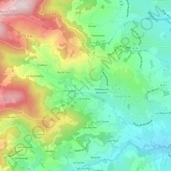Mapa topográfico Le Rousseau, altitud, relieve