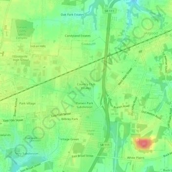Mapa topográfico Country Club Estates, altitud, relieve