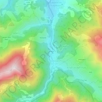 Mapa topográfico Ourjout, altitud, relieve