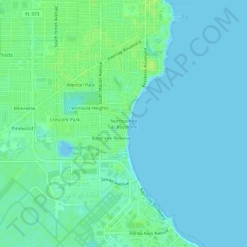 Mapa topográfico Northpointe at Bayshore, altitud, relieve