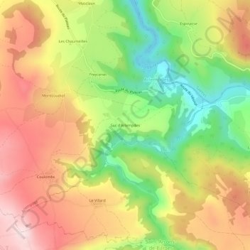Mapa topográfico Suc d'Arlempdes, altitud, relieve
