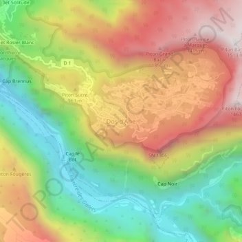 Mapa topográfico Dos d'Ane, altitud, relieve