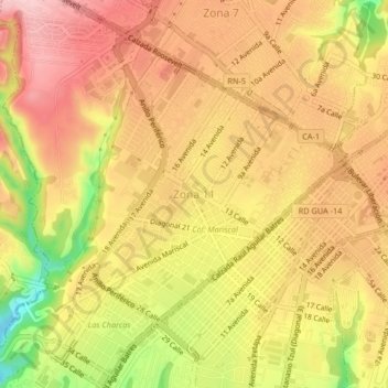 Mapa topográfico Zona 11, altitud, relieve