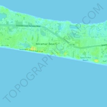 Mapa topográfico Miramar Beach, altitud, relieve