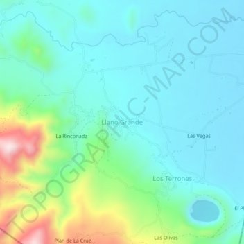 Mapa topográfico Llano Grande, altitud, relieve