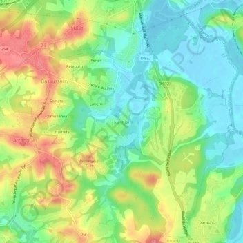 Mapa topográfico Juanttipi, altitud, relieve