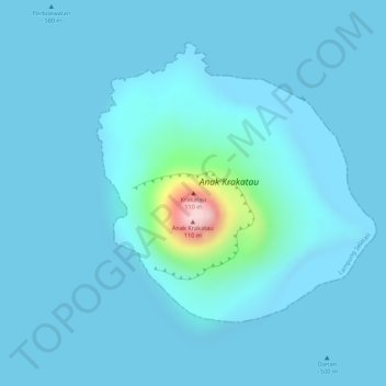 Mapa topográfico Krakatoa, altitud, relieve