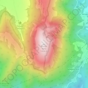 Mapa topográfico Monte Igno, altitud, relieve